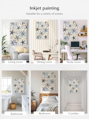 NuYeBiofx Summer Ocean Starfish Shell Canvas Wall Art Prints,48"x32" Framed Picture Artwork Watercolor Underwater Marine Life Printed Canvas Oil Painting for Living Room Bedroom Office,Ready to Hang