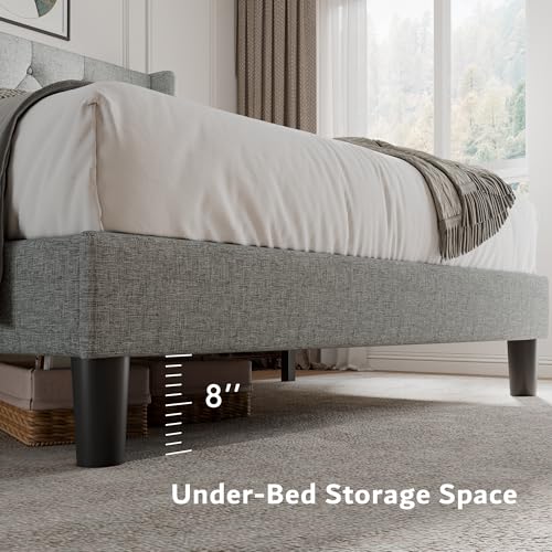 Queen Size Platform Bed Frame with Button Tufted Headboard, view 5
