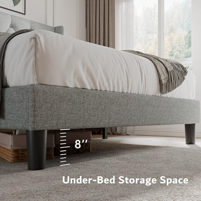 Queen Size Platform Bed Frame with Button Tufted Headboard, view 5