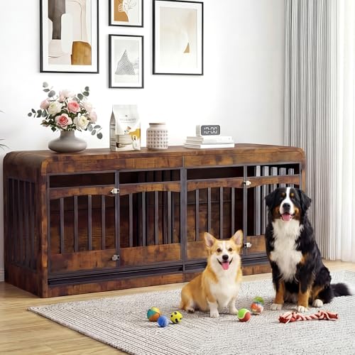 72" Double Dog Crate Furniture, Dog Crates for 2 Medium Large Dogs, view 7