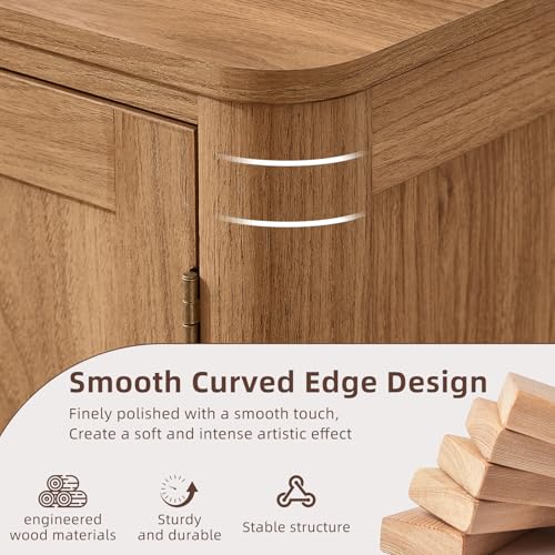 Sideboard Buffet Cabinet with Storage, 31.5" Arc-Shaped Credenza with 2 Doors & Adjustable Shelves, Mid Century Modern Coffee Bar Storage Cabinet for Kitchen, Living Room, Entryway, Darkwood