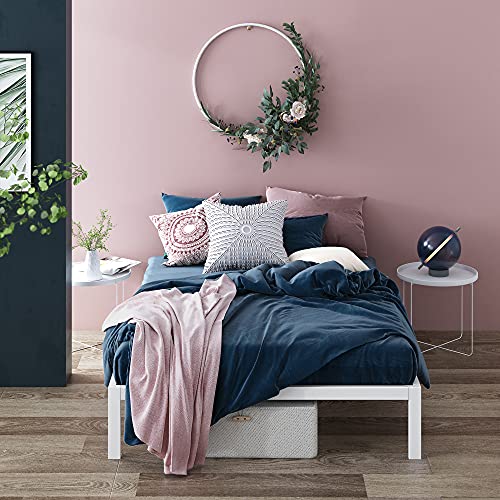 Metal White Platform Bed with Wood Slats, view 4