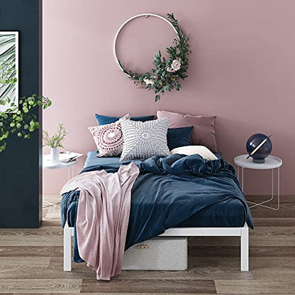 Metal White Platform Bed with Wood Slats, view 4