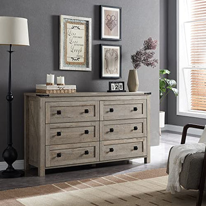 54" Wide Farmhouse 6-Drawer Dresser for Bedroom, Light Rustic Oak, view 2