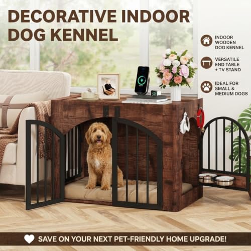 31.5'' Wood Dog Crate Furniture for Small/Medium Dogs, Rustic Brown, view 5