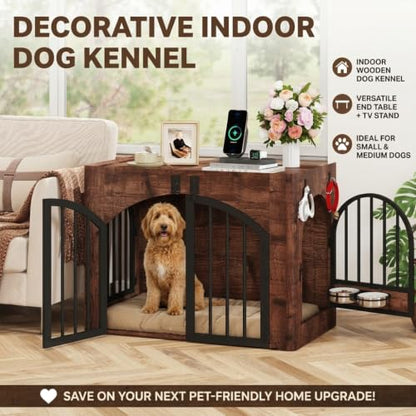 31.5'' Wood Dog Crate Furniture for Small/Medium Dogs, Rustic Brown, view 5