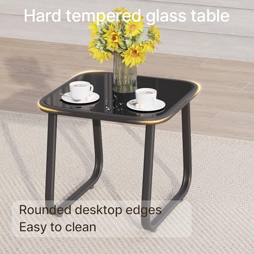 Patio Chairs Set of 2, Patio Bistro Set 3PCS, Outdoor Patio Furniture Set with Rust-Resistant Metal Frame, 330LBS Capacity，for Balcony/Lawn/Patio/Pool, RCS Certified Recycled Material, Black
