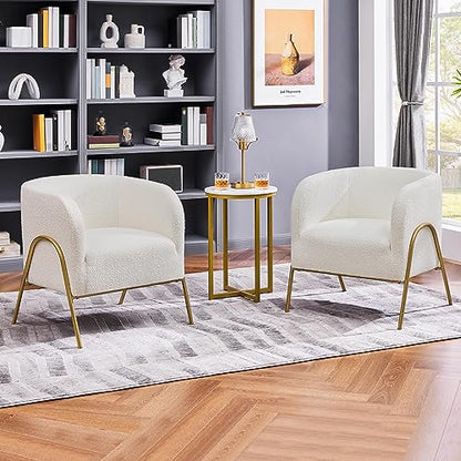 Yaheetech Accent Chair Set of 2, Armchair Set, Side Chairs for Living Room, Boucle Fabric Vanity Chairs with Gold Legs for Bedroom Office Reading Nook, Ivory