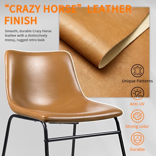 Waleaf 18 inch Faux Leather Dining Chairs Set of 2,Modern Crazy Horse Counter Height Bar stools with Metal Leg and Footrest for Kitchen Island