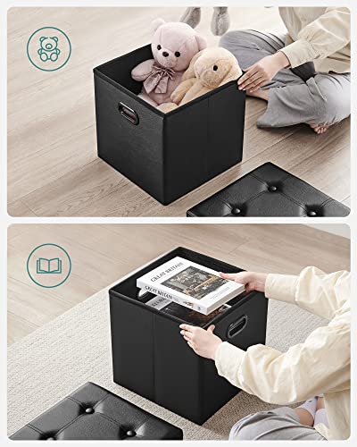SONGMICS Mazie Collection - 15 Inches Ottoman with Storage, Footstool, Storage Ottoman with Metal Grommet Handles, Load 660 lb, for Dorm, Living Room, Bedroom, Synthetic Leather, Black ULSF30B