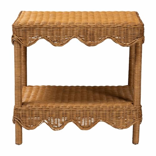Oteria Bohemian Light Honey Scalloped Rattan Side Table