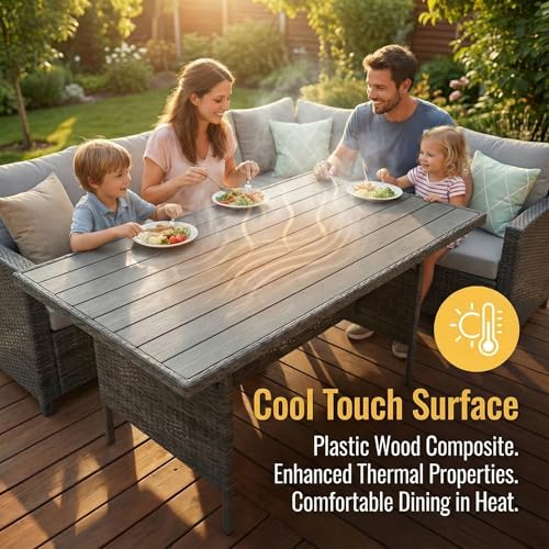 7 Piece Patio Furniture Set, High Curved Back Wicker Outdoor Dining Set, All Weather Patio Sectional, Outdoor Furniture Patio Conversation Set with Ottoman, Ash Gray