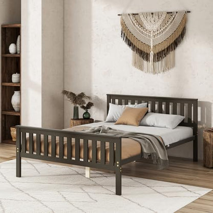 Full Size Wood Platform Bed Frame, Mid Century Full Bed Frame with Headboard, view 8