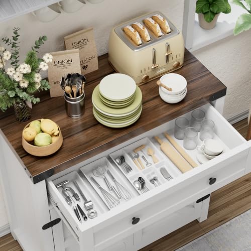 Kitchen Storage Coffee Bar Accent Cabinet, White&Brown, 1PCS, view 6