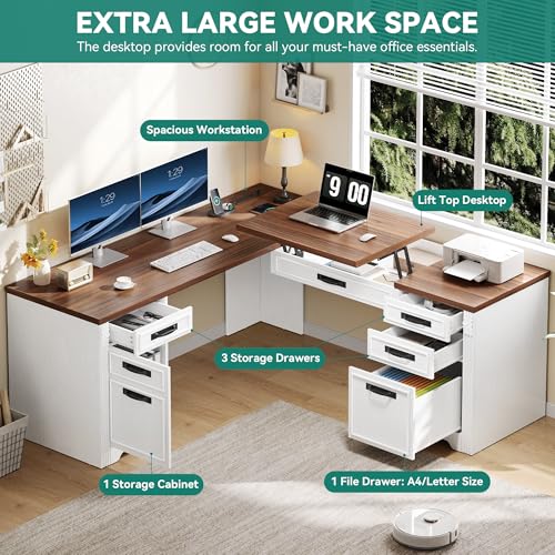 L Shaped Executive Desk with Lift Top & Drawers, view 6