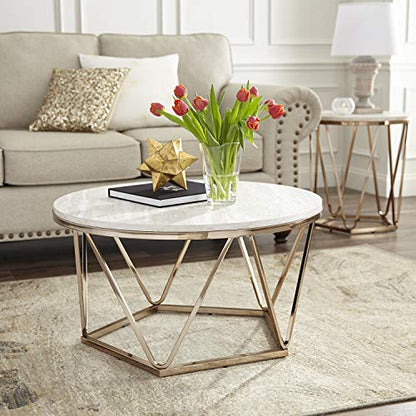 Luna Faux Stone Round Coffee Table, Champagne