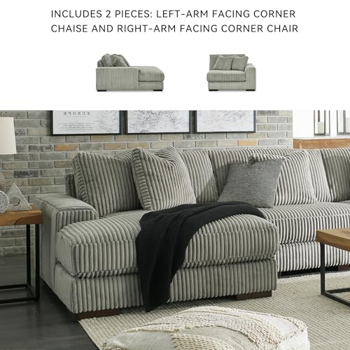 Signature Design by Ashley Lindyn Sectional Couch, L-Shaped 2-Piece Sofa with Chaise, Reversible Deep Seat Cushions, Cozy Velvet Wide-Cord Upholstery for Living Room, Fog Gray, 99" W