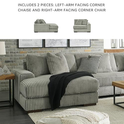 Signature Design by Ashley Lindyn Sectional Couch, L-Shaped 2-Piece Sofa with Chaise, Reversible Deep Seat Cushions, Cozy Velvet Wide-Cord Upholstery for Living Room, Fog Gray, 99" W