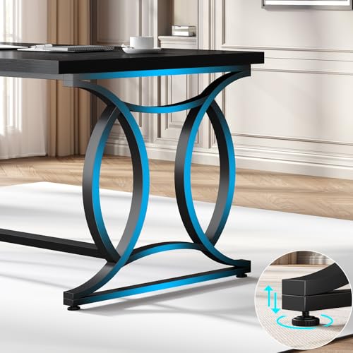 Black Home Office Desk, 55 Inch Metal Wood Computer Desk, view 7