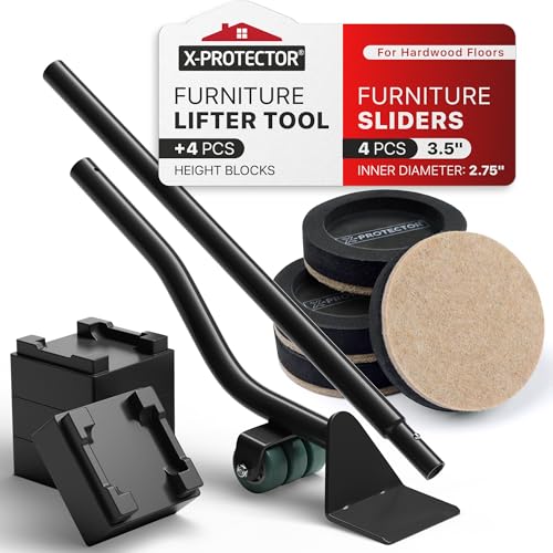 Felt Furniture Sliders for Hardwood Floors & Furniture Lifter Tool Set - 4 PCS 3 1/2" Sliders for Furniture with Furniture Jack. Move Your Furniture Easily with Premium Furniture Movers!
