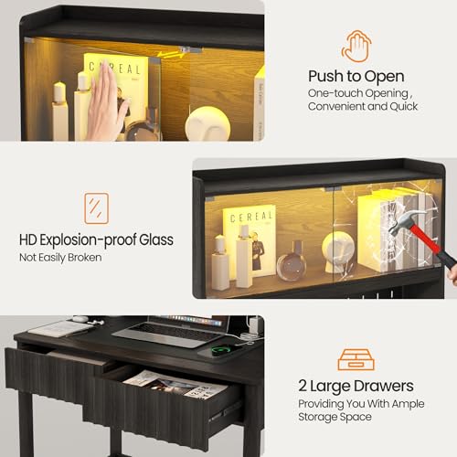 31.5" LED Study Desk with Hutch,Outlets,Reading Lights, view 7