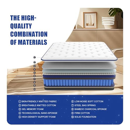 12 Inch Full Hybrid Mattress, Medium Firm, Memory Foam and Pocket Springs, view 3