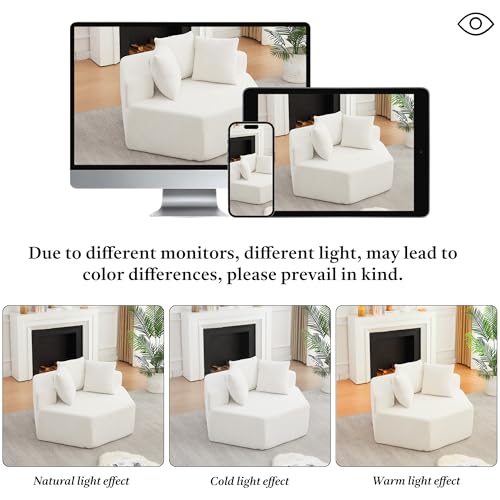 54" Hexagonal Lounge Chair Indoor with 3 Pillows, Beige, view 8