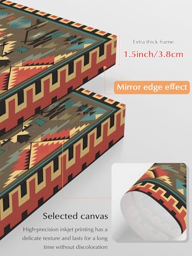 NuYeBiofx Southeast Ethnic Geometric Art Canvas Wall Art Prints,48"x32" Framed Picture Artwork Vintage Tribal Pattern Printed Canvas Oil Painting for Living Room Bedroom Office,Ready to Hang
