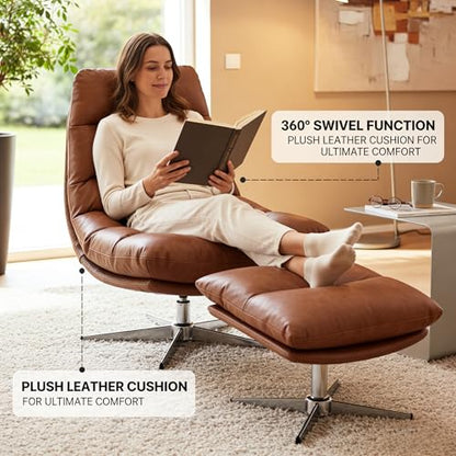 Brown Swivel Lounge Chair with Ottoman and Footrest, view 5