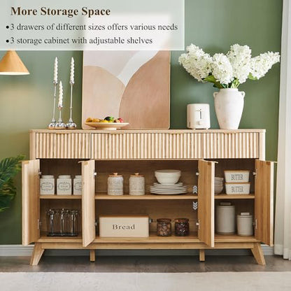 60 Inch Fluted Buffet Sideboard Cabinet, Natural Oak, view 5