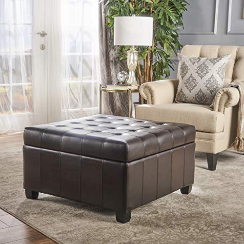 Christopher Knight Home Alexandria Bonded Leather Storage Ottoman, Marbled Brown, 31” x 31”x 18.6”
