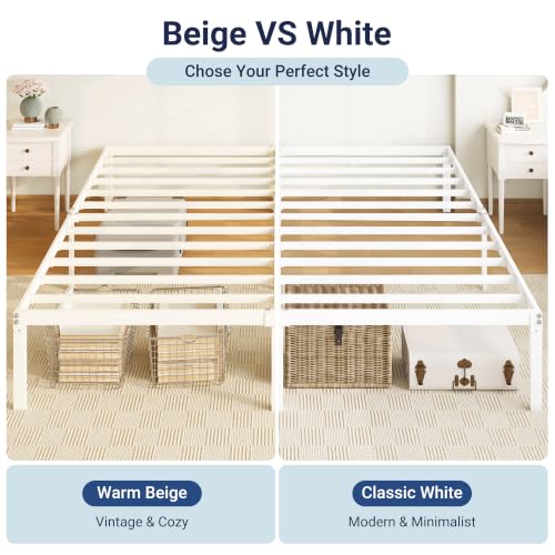 King Size Bed Frame, 14 inch Metal Beds with Storage Space, Beige, view 5