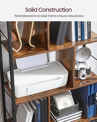 VASAGLE Bookshelf, 5-Tier Bookcase, Storage Shelving Unit, Display Shelf with Open Compartments for Living Room, Home Office, Bedroom, Industrial, Rustic Brown and Black ULBC121B01