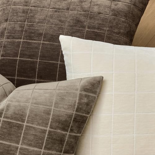 Taupe Grey Plaid Decorative Fall Throw Pillow Covers 20x20 Set of 2, view 3