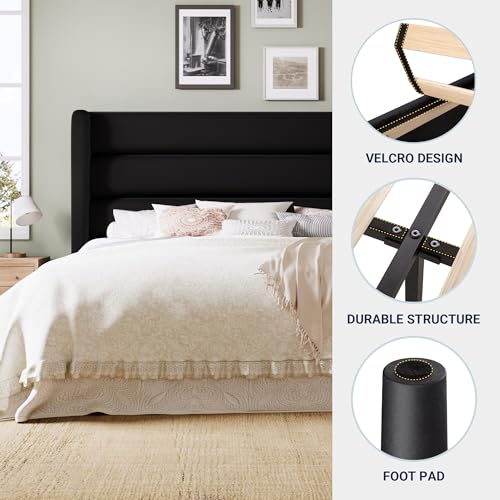 Queen Size Platform Bed Frame with Velvet Upholstered Wingback Headboard, view 6
