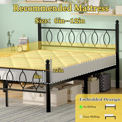 Full Size Bed Frame with Headboard, 14 Inch Classic Metal Platform Bed Frame, view 5