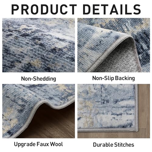 8x10 Area Rugs Washable Rug: Large Modern Abstract Living Room Rug Soft Anti-Skid Thin Carpet Indoor Floor Non-Shedding Carpets for Bedroom Dining Room Farmhouse Nursery Home Office Blue Gold