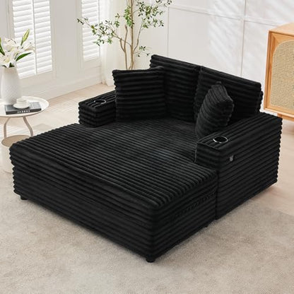 60" Oversized Corduroy Chaise Lounge Chair,Black Indoor Sleeper Sofa, view 2