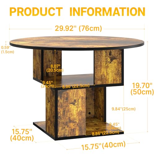 Round Coffee Table with Storage,3-Tier Coffee Table for Living Room,Wooden Tabletop-Caramel Brown with Black Frame