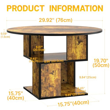 Round Coffee Table with Storage,3-Tier Coffee Table for Living Room,Wooden Tabletop-Caramel Brown with Black Frame