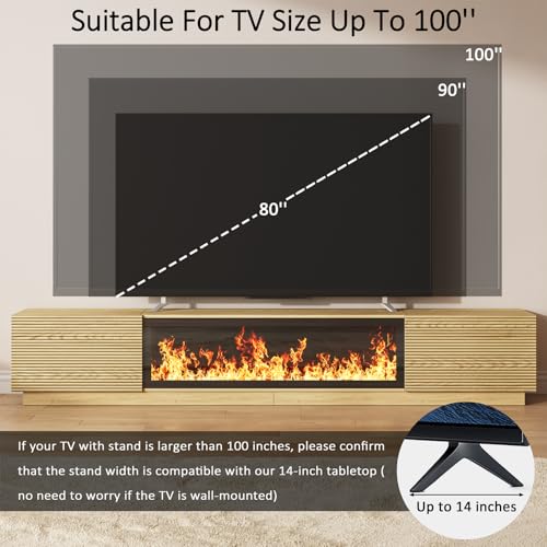 94.5" Fireplace TV Stand, Fluted TV Stands for Living Room, Natural, view 8
