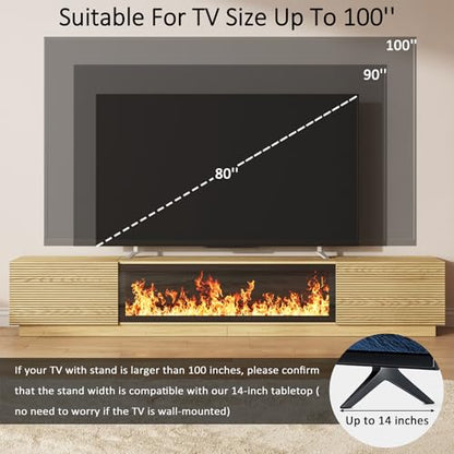 94.5" Fireplace TV Stand, Fluted TV Stands for Living Room, Natural, view 8