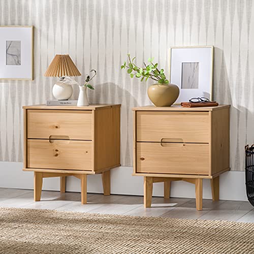 Brynn Modern Solid Wood Groove Handle Nightstands, Set of 2, Natural Pine