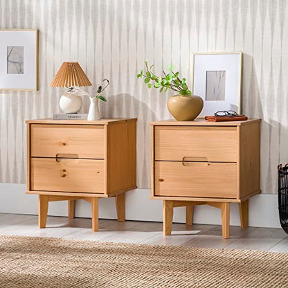 Brynn Modern Solid Wood Groove Handle Nightstands, Set of 2, Natural Pine