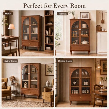52" Farmhouse Sideboard Cabinet with Arched Glass Doors & Drawer, view 8
