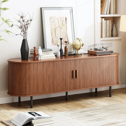 63" Mid Century Modern TV Stand with Sliding Doors for 65" TV, view 5