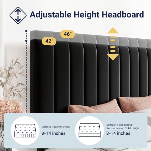 King Size Storage Bed Frame, Vertical Channel Tufted Adjustable Headboard, view 5