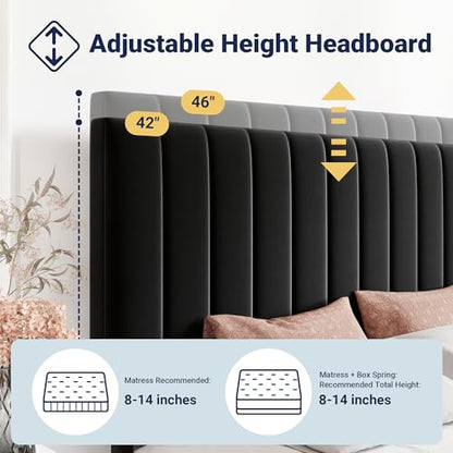 King Size Storage Bed Frame, Vertical Channel Tufted Adjustable Headboard, view 5