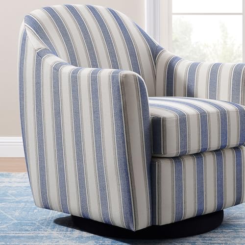 Swivel Accent Chair, Swivel Barrel Chair Modern Upholstered Round Armchair, Comfy Club Reading Chairs for Adults, Reading Accent Chairs for Living Room, Bedroom, Office (Navy Stripe)