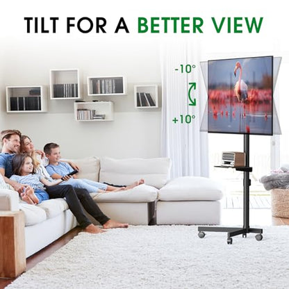 Mobile TV Cart Rolling TV Stand for 23-60 Inch LCD LED Flat Curved Screens up to 88 lbs, Height Adjustable Portable TV Stand on Wheels with Shelf, Outdoor TV Stand Mount, Max VESA 400x400mm, Black